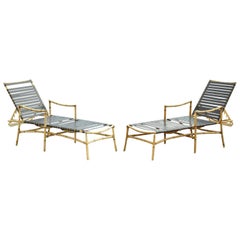 Faux bambou Chippendale chinois Chaises longues de patio en aluminium avec sangles en vinyle