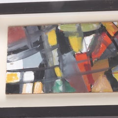 Gouache abstracto de la Escuela Moderna del siglo XX enmarcado que representa formas geométricas