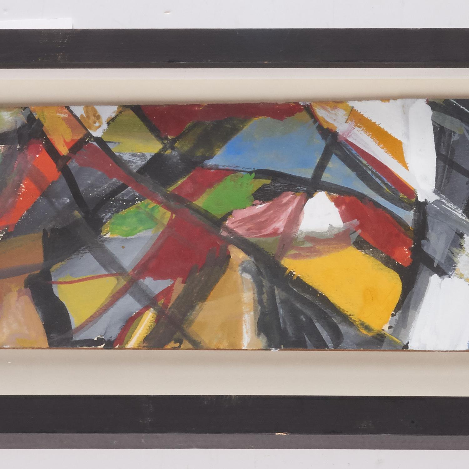 Gerahmte abstrakte Gouache der Modernen Schule des 20. Jahrhunderts mit geometrischen Formen, gerahmt (amerikanisch) im Angebot