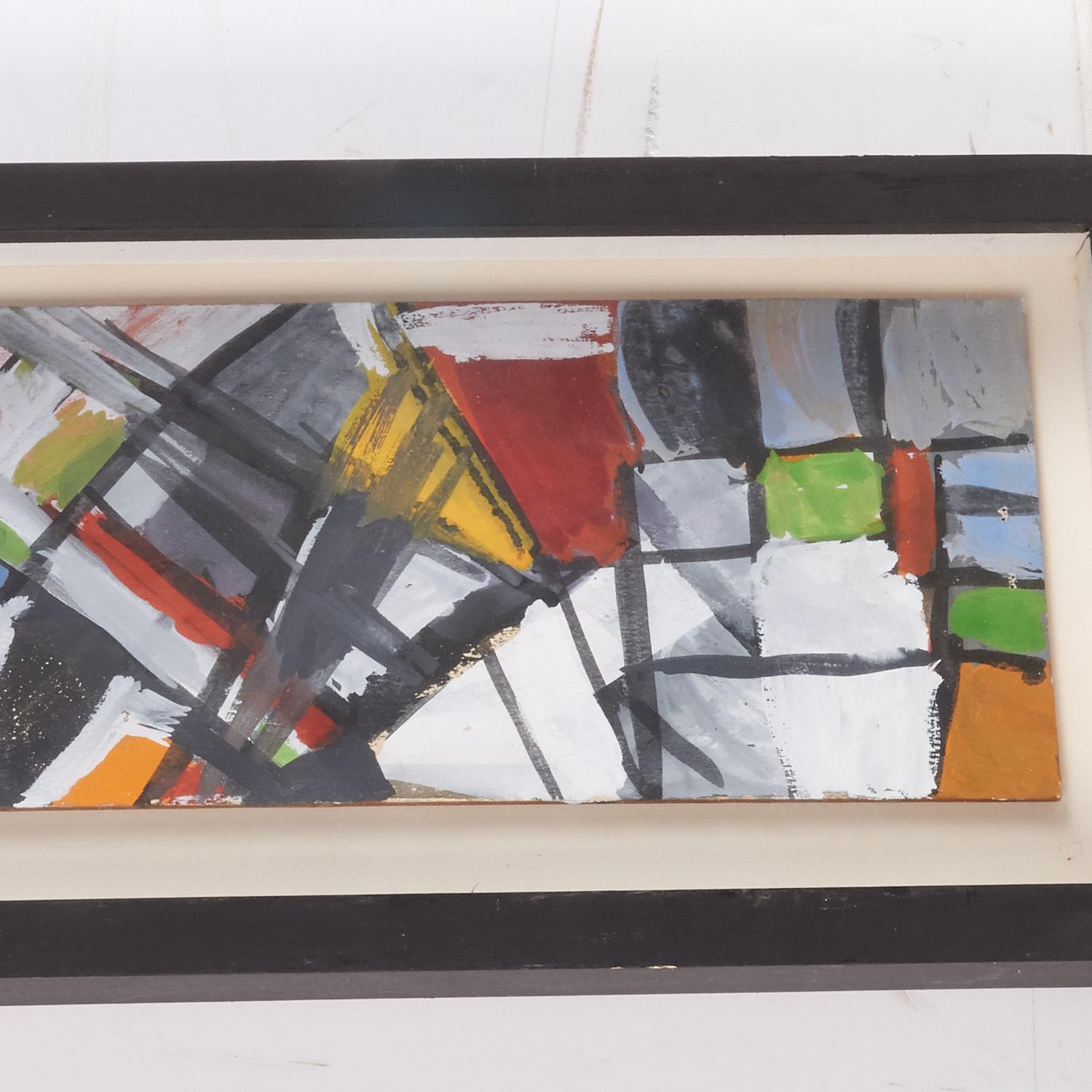 Gerahmte abstrakte Gouache der Modernen Schule des 20. Jahrhunderts mit geometrischen Formen, gerahmt (Handbemalt) im Angebot