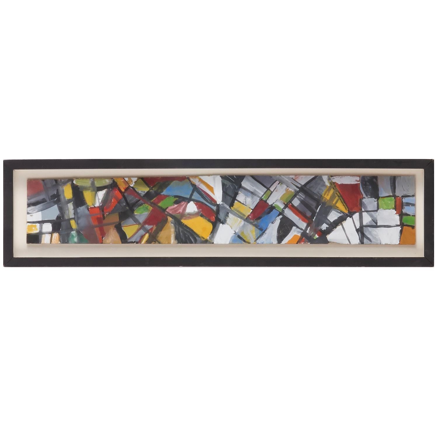 Gerahmte abstrakte Gouache der Modernen Schule des 20. Jahrhunderts mit geometrischen Formen, gerahmt (Glas) im Angebot