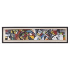 Gouache abstracto de la Escuela Moderna del siglo XX enmarcado que representa formas geométricas