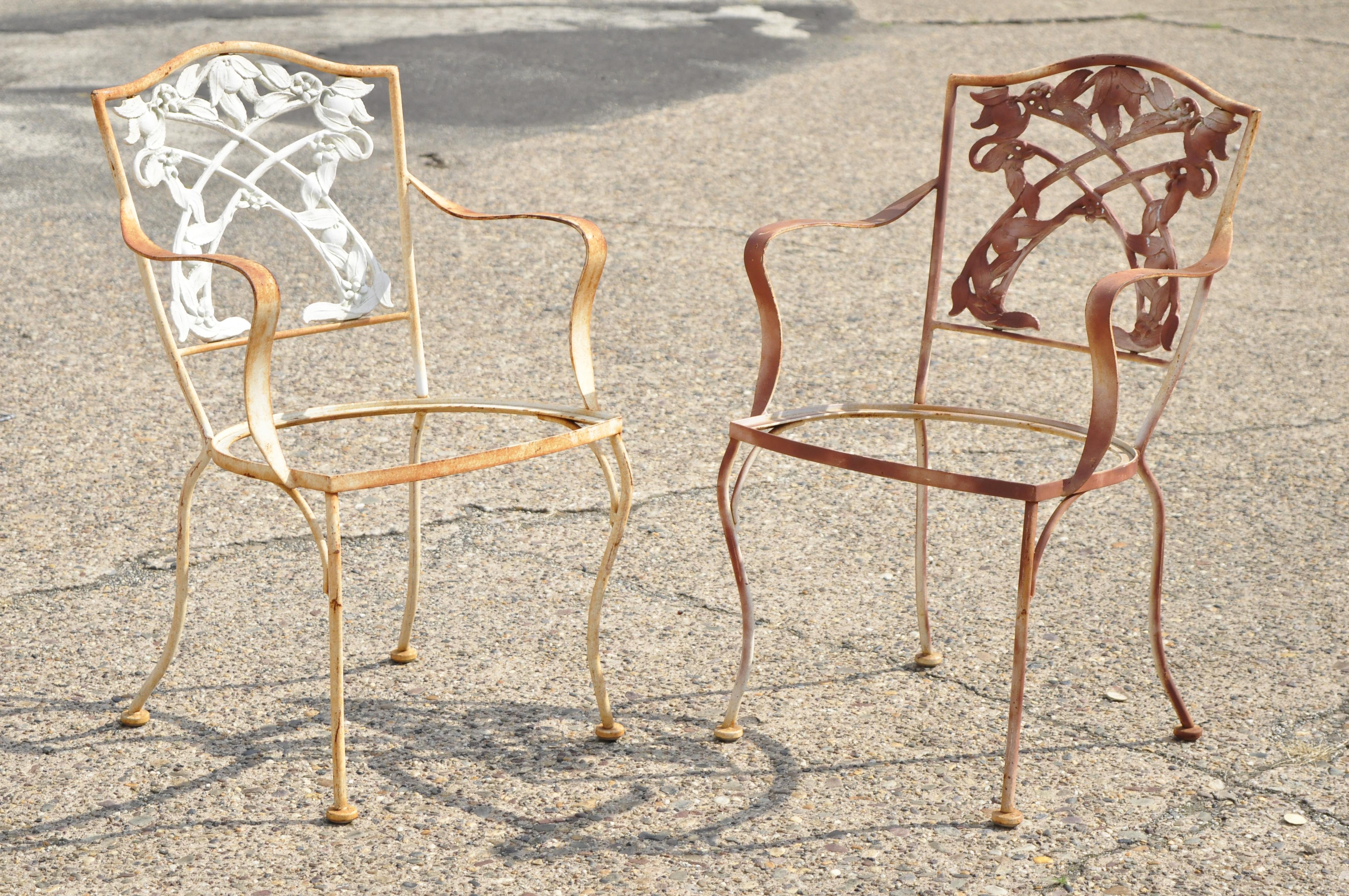 20th Century French Art Nouveau Vine Back Iron Outdoor Garden Dining Chairs, Set of 6