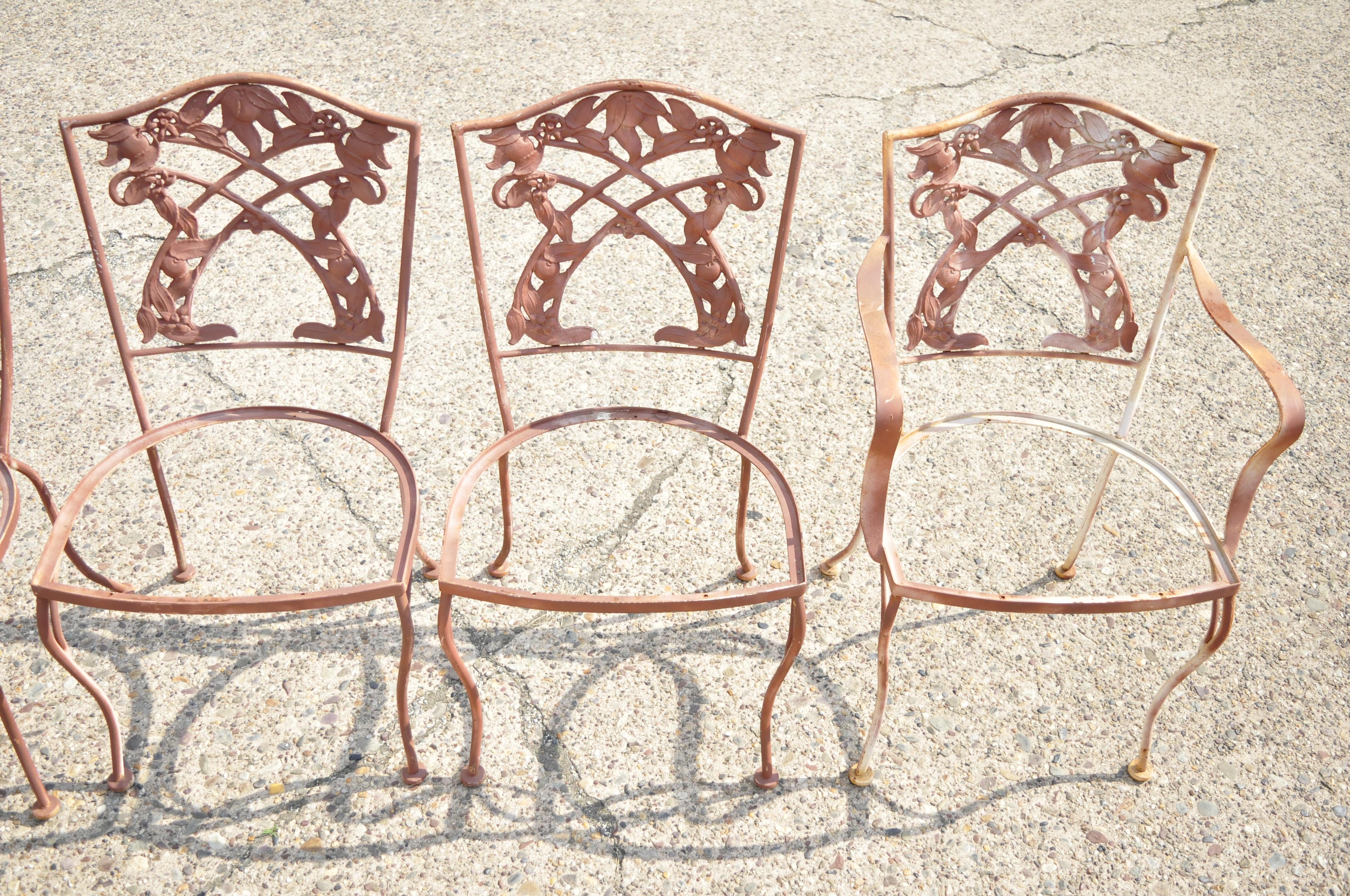 French Art Nouveau Vine Back Iron Outdoor Garden Dining Chairs, Set of 6 2
