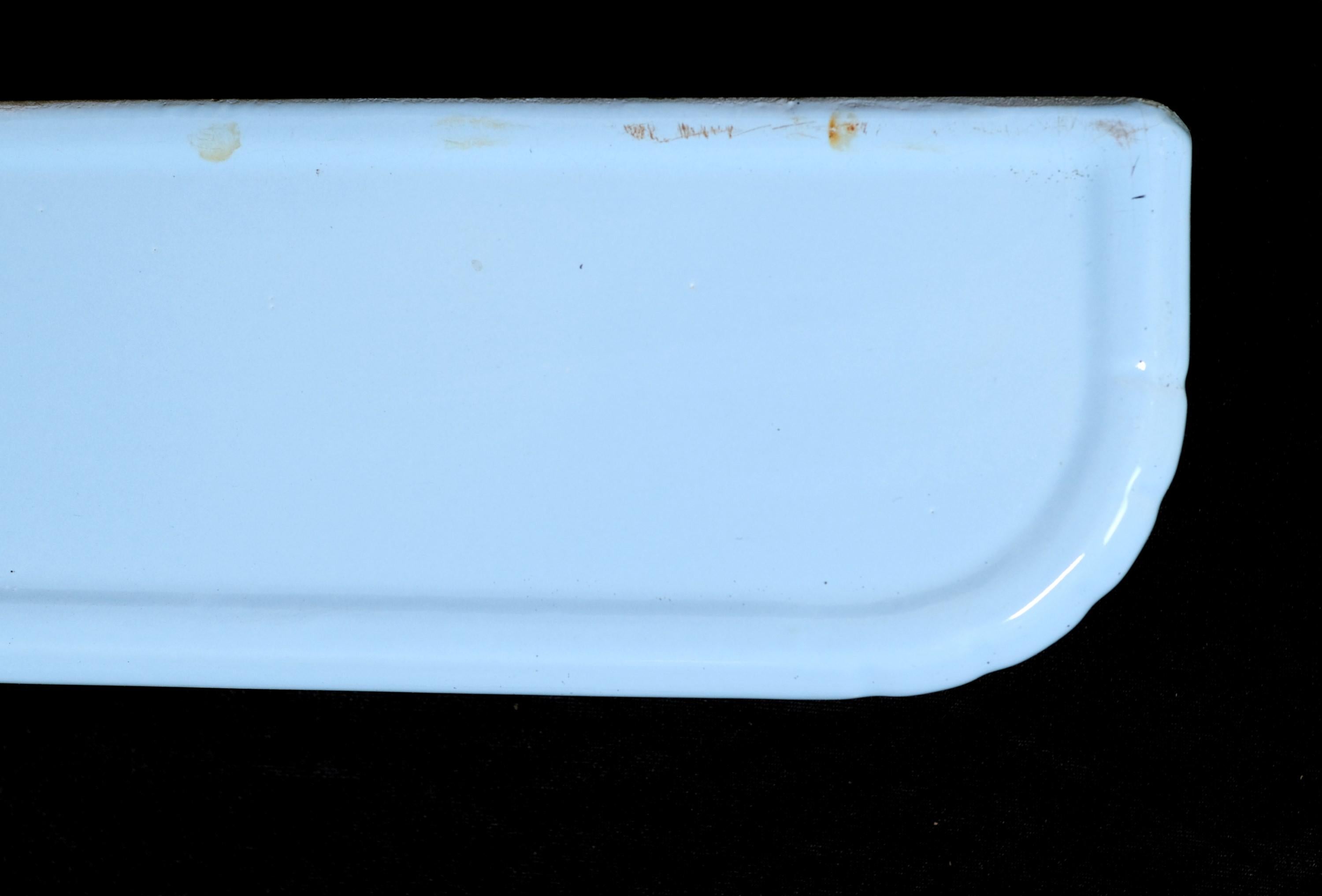20th Century French Blue Porcelain Bathroom Shelf Lipped Edge In Good Condition In New York, NY
