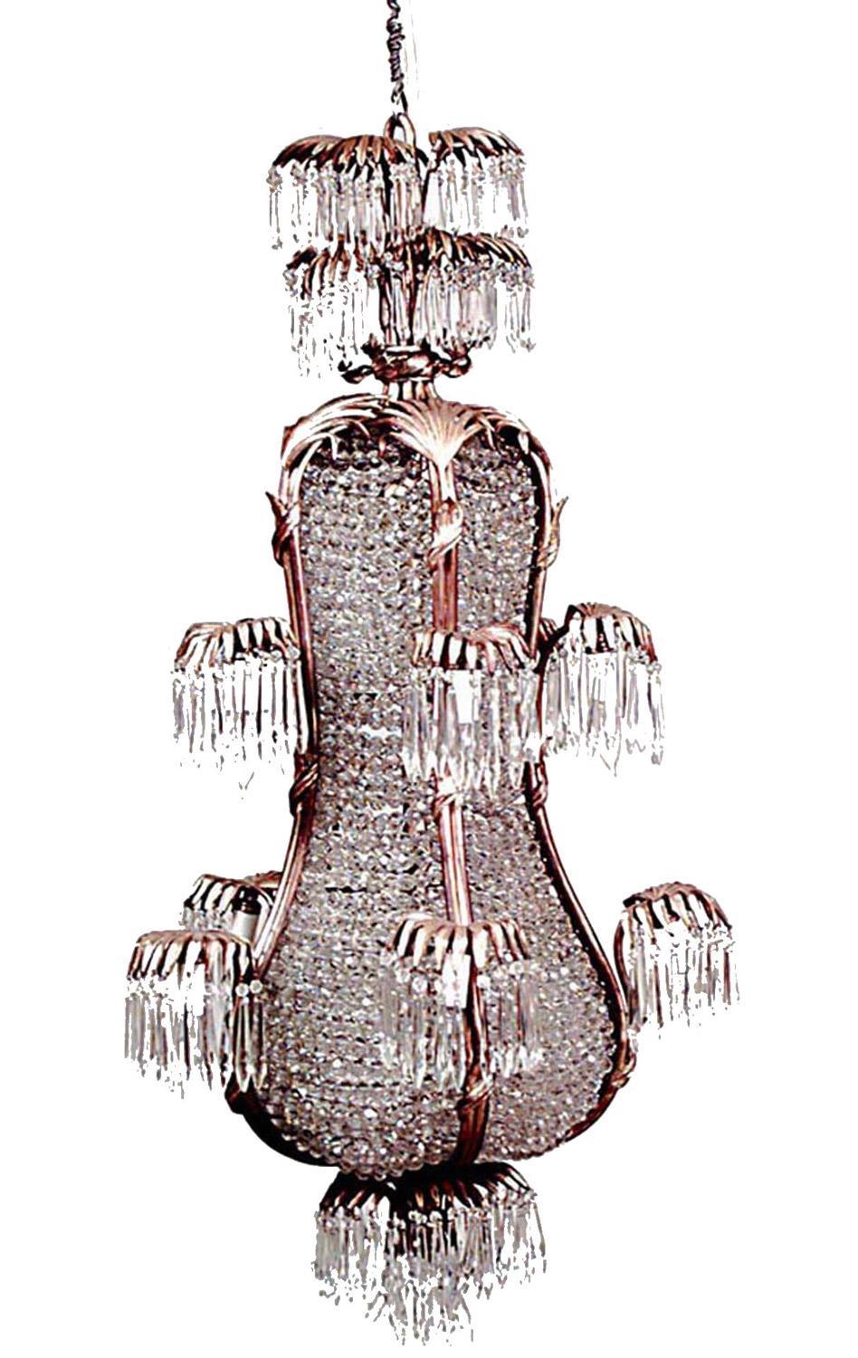 20th c. French Bronze Dore and Crystal Chandelier In Excellent Condition For Sale In Queens, NY
