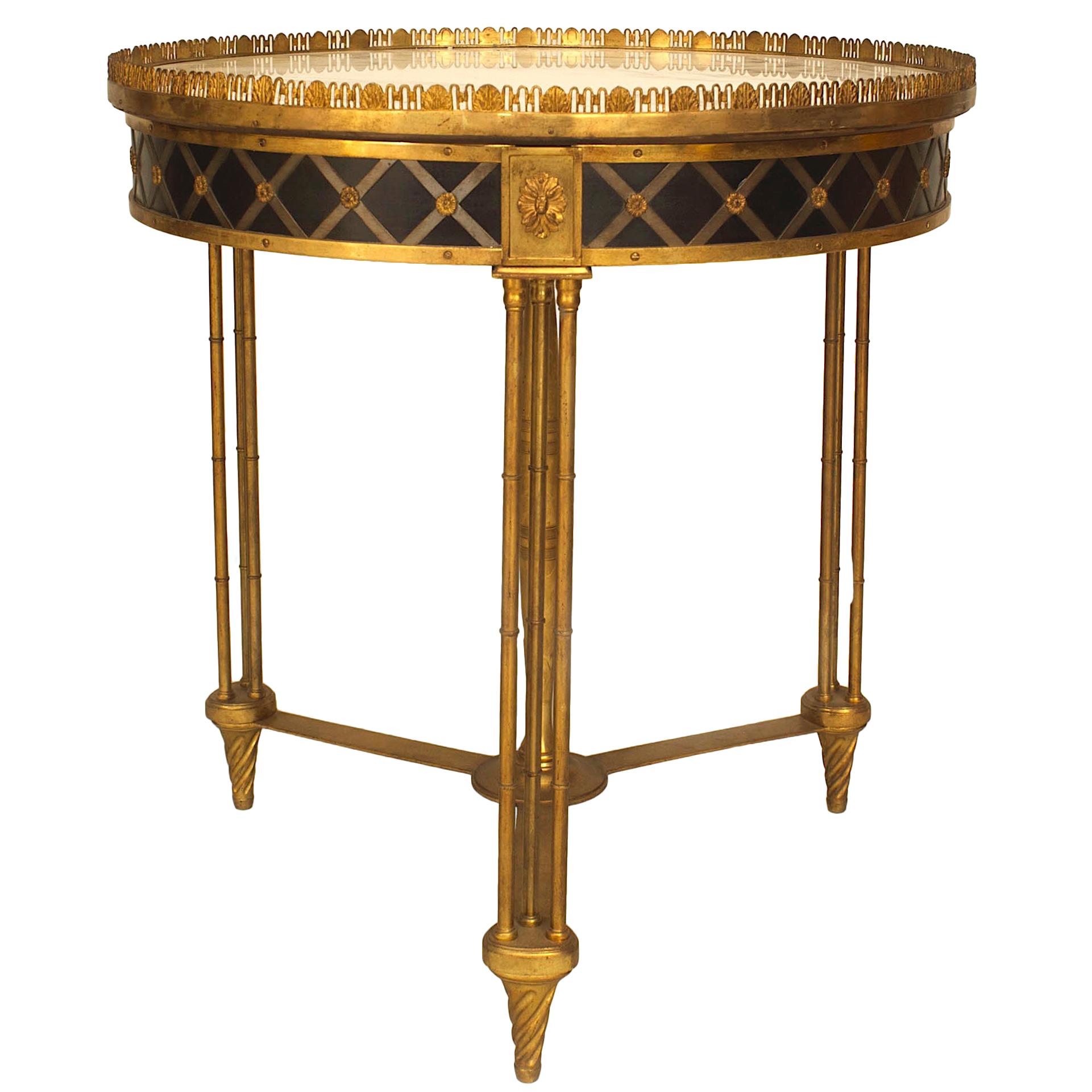 20th c. French Charles X Style Bronze Dore and Marble Gueridon Table