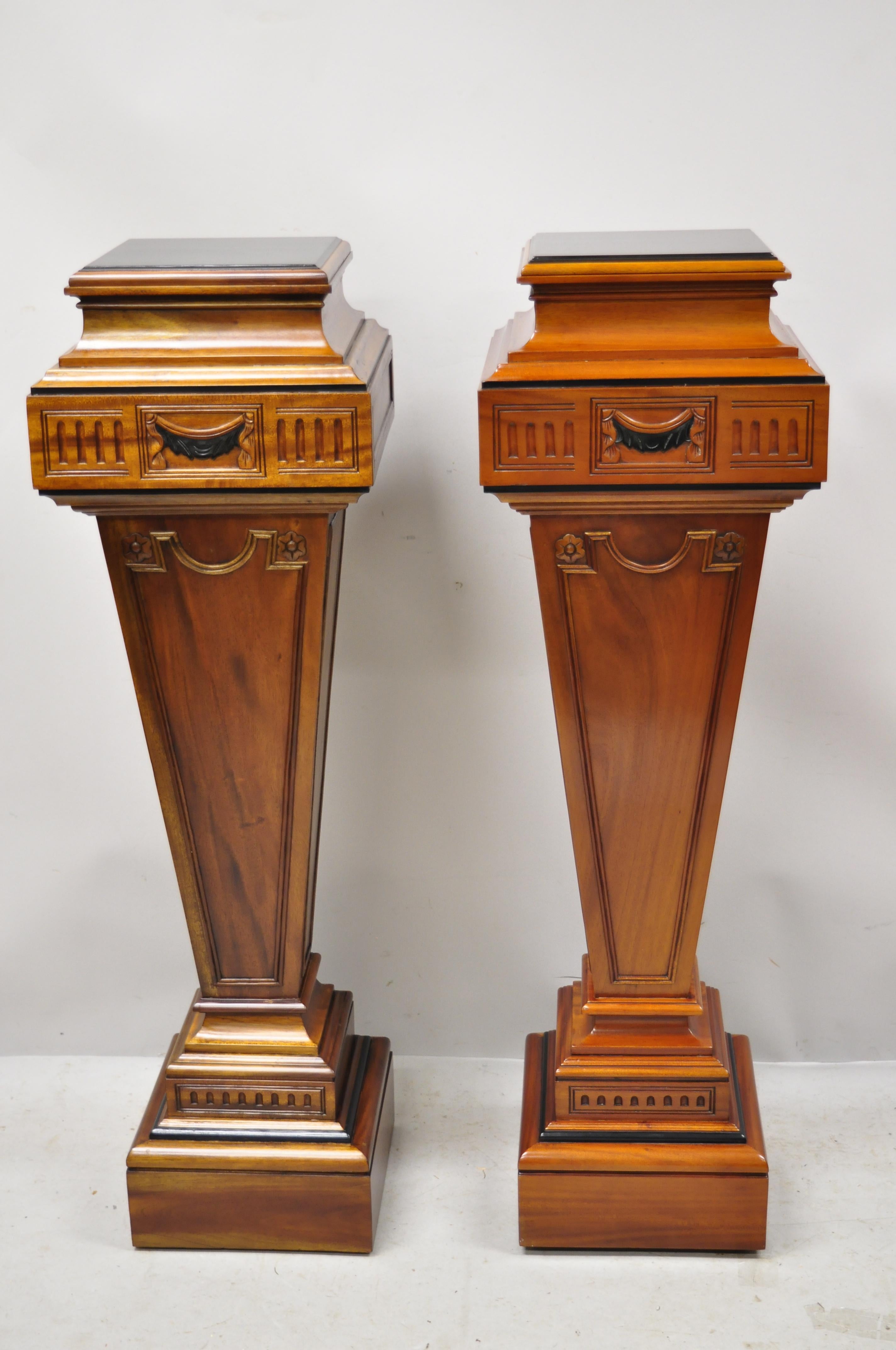 20th Century Empire Neoclassical Mahogany Wood Pedestal Plant Stands, a Pair For Sale 5