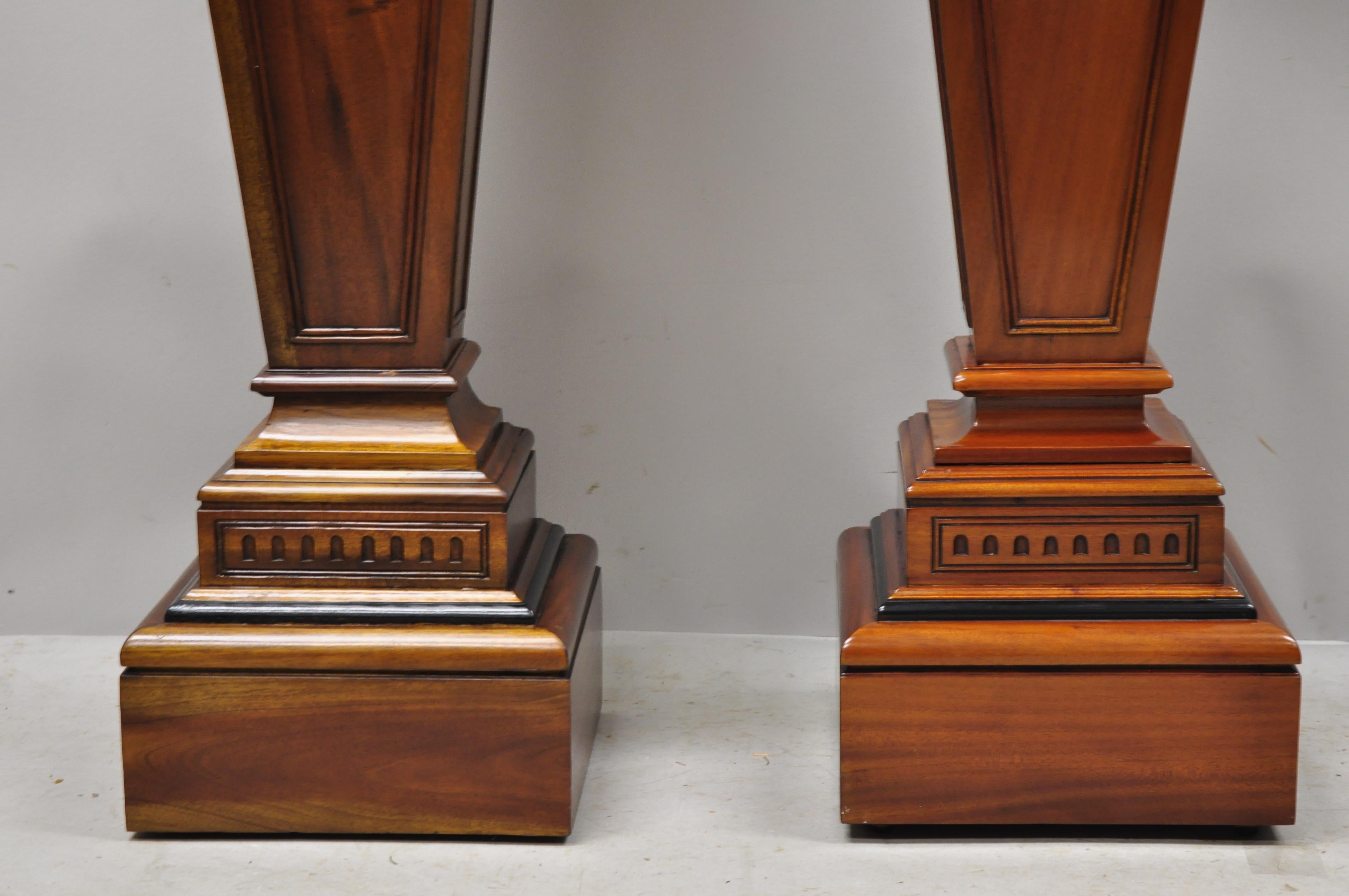 20th Century Empire Neoclassical Mahogany Wood Pedestal Plant Stands, a Pair In Good Condition For Sale In Philadelphia, PA