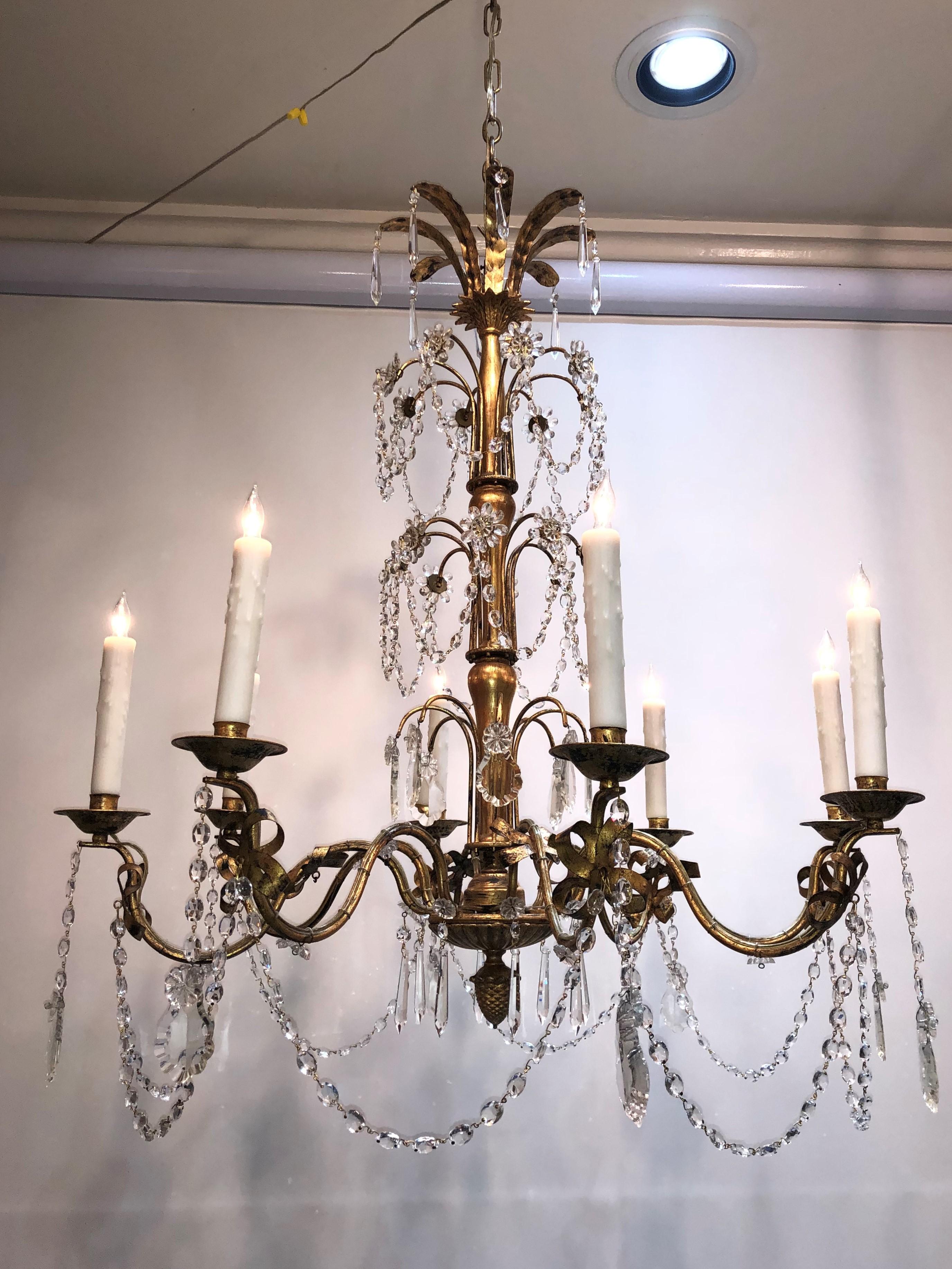 20th Century French Grand Tole and Crystal Chandelier (Regency)