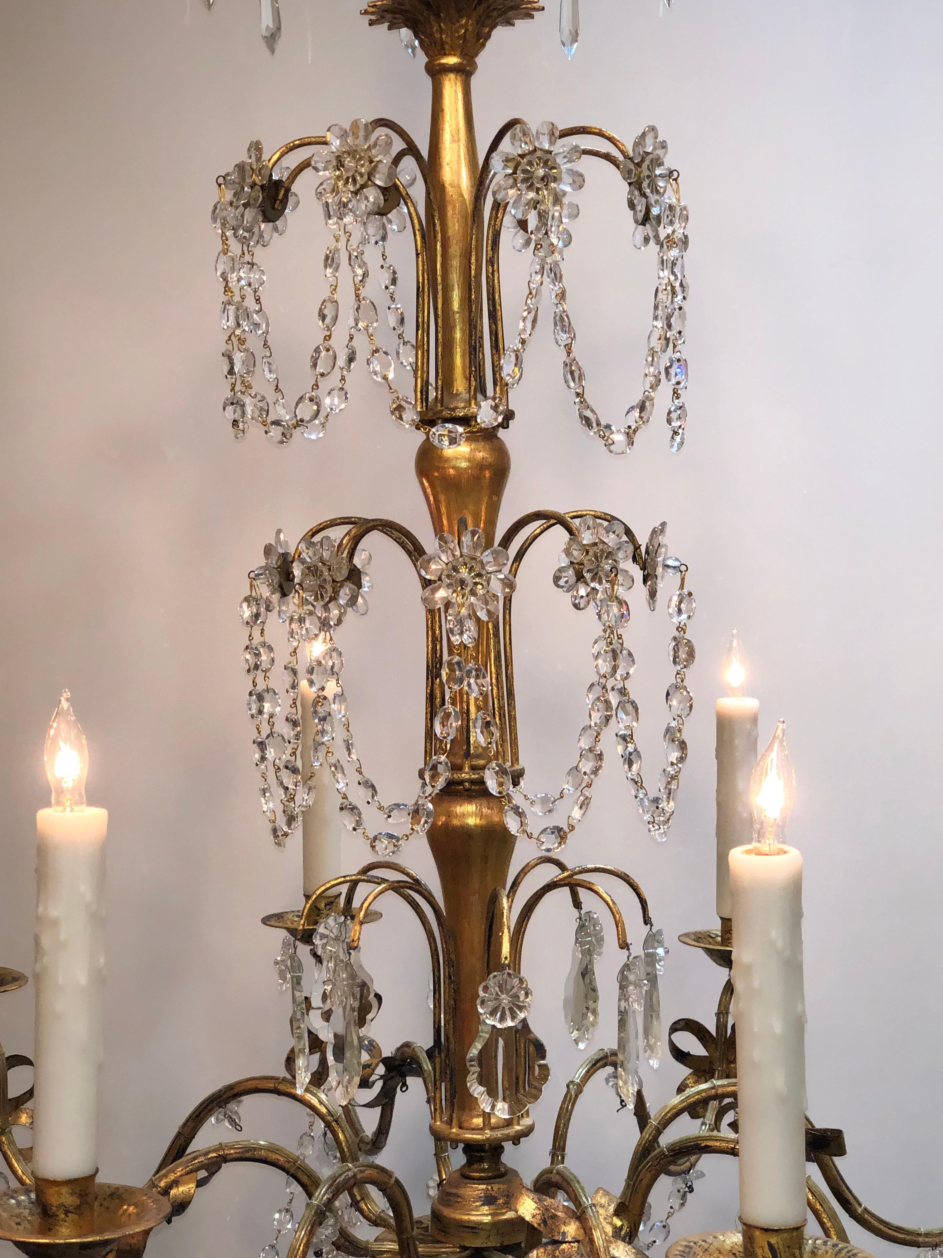 20th Century French Grand Tole and Crystal Chandelier (Kristall)