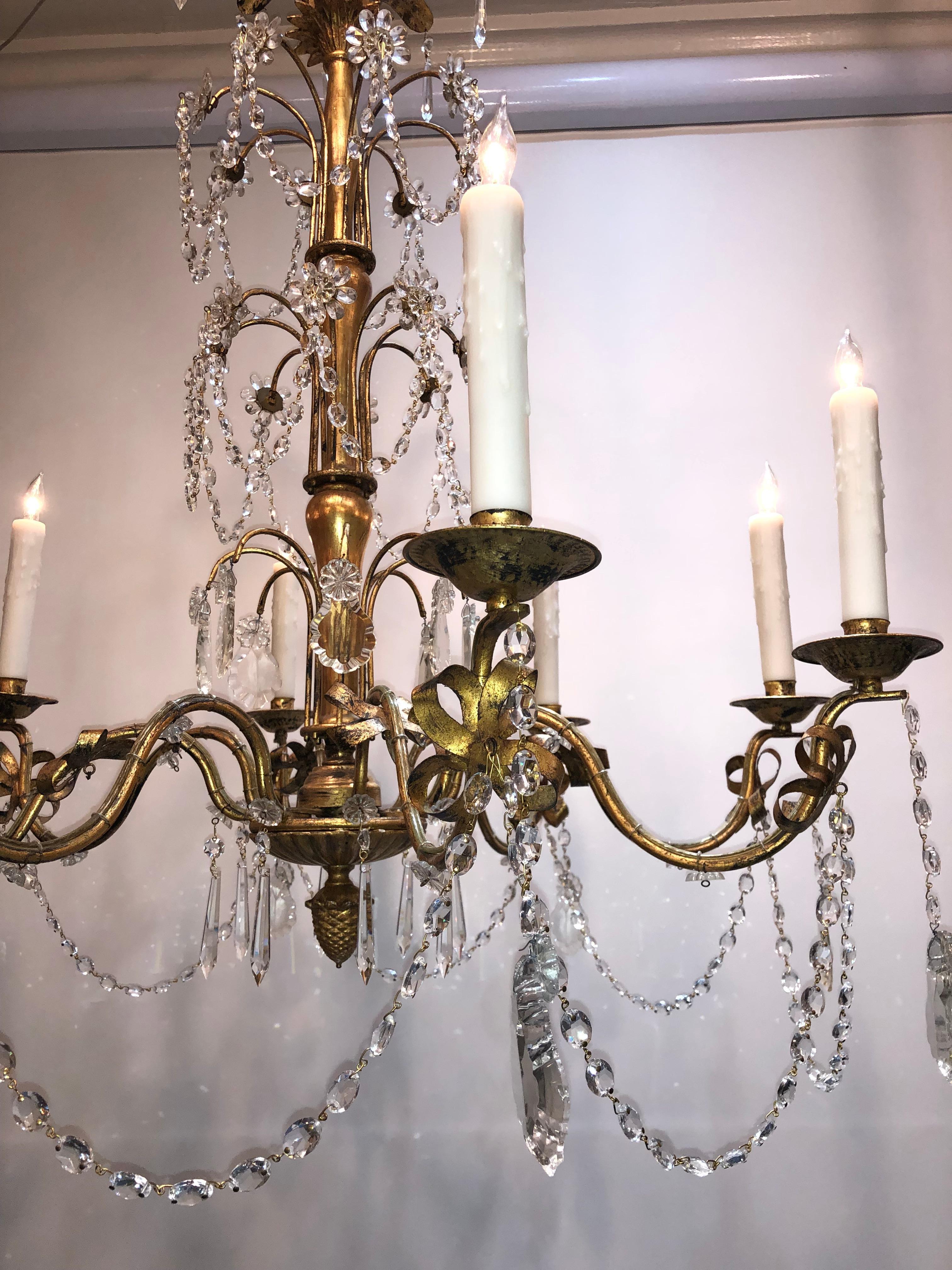 20th Century French Grand Tole and Crystal Chandelier 2