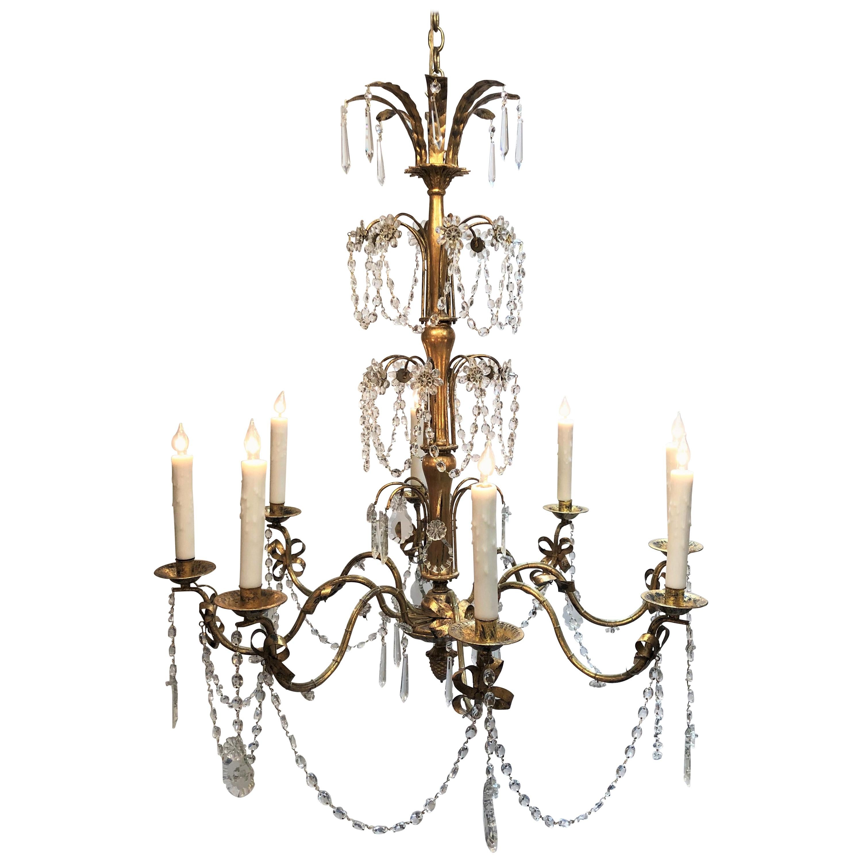 20th Century French Grand Tole and Crystal Chandelier