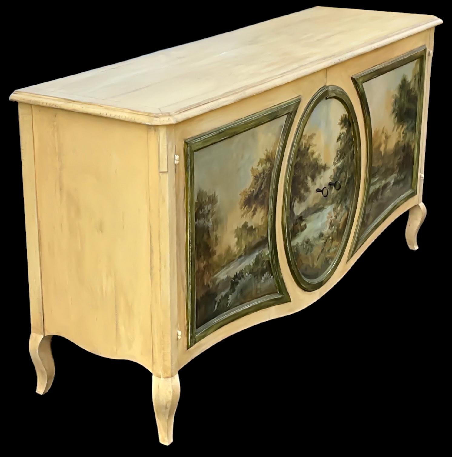 Aesthetic Movement 20th-C. French Hand Painted Cabinet / Server / Buffet/ Sideboard By Grange 