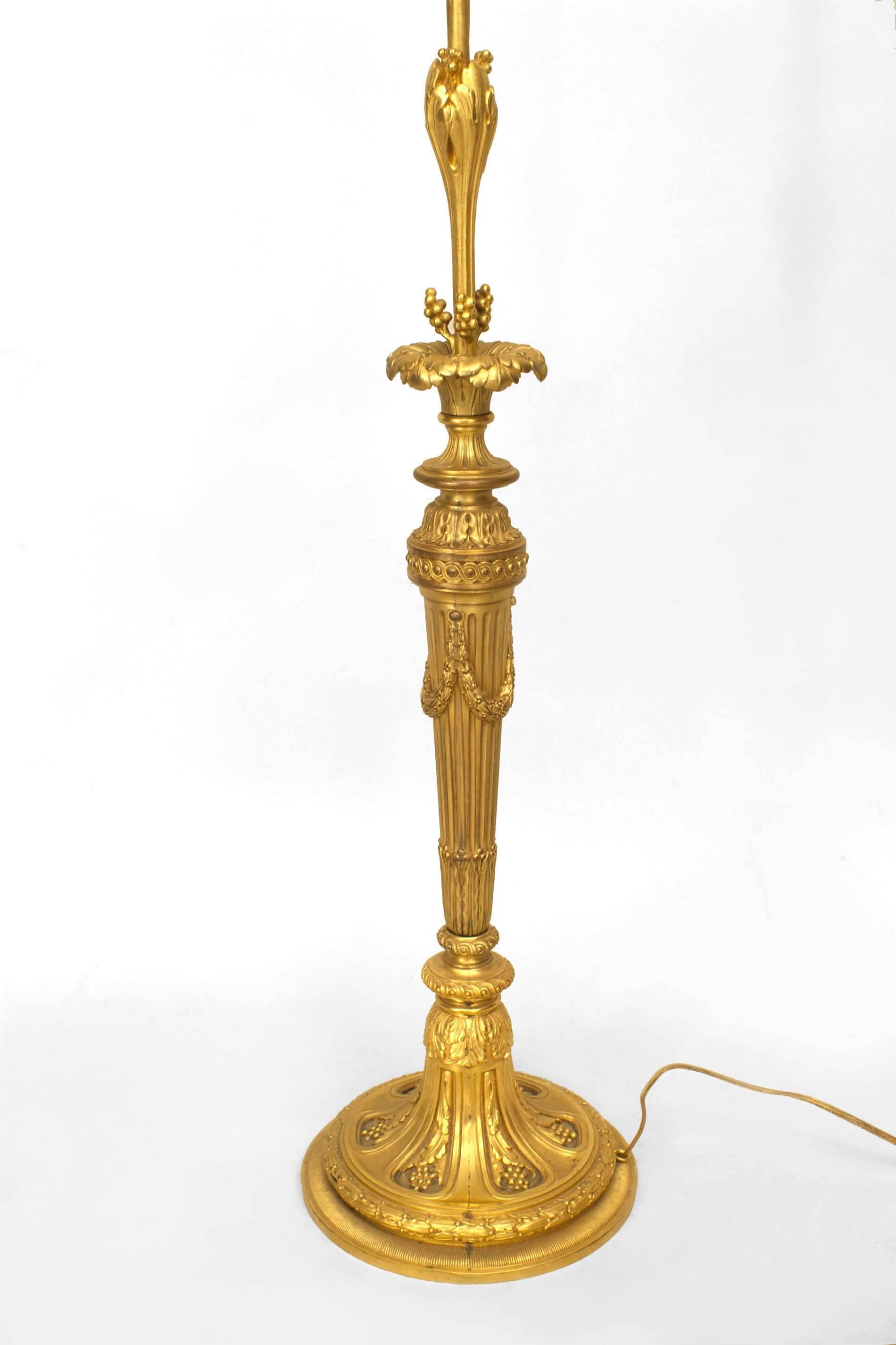 Ormolu French Louis XVI Style Gilt Bronze Floor Lamp For Sale