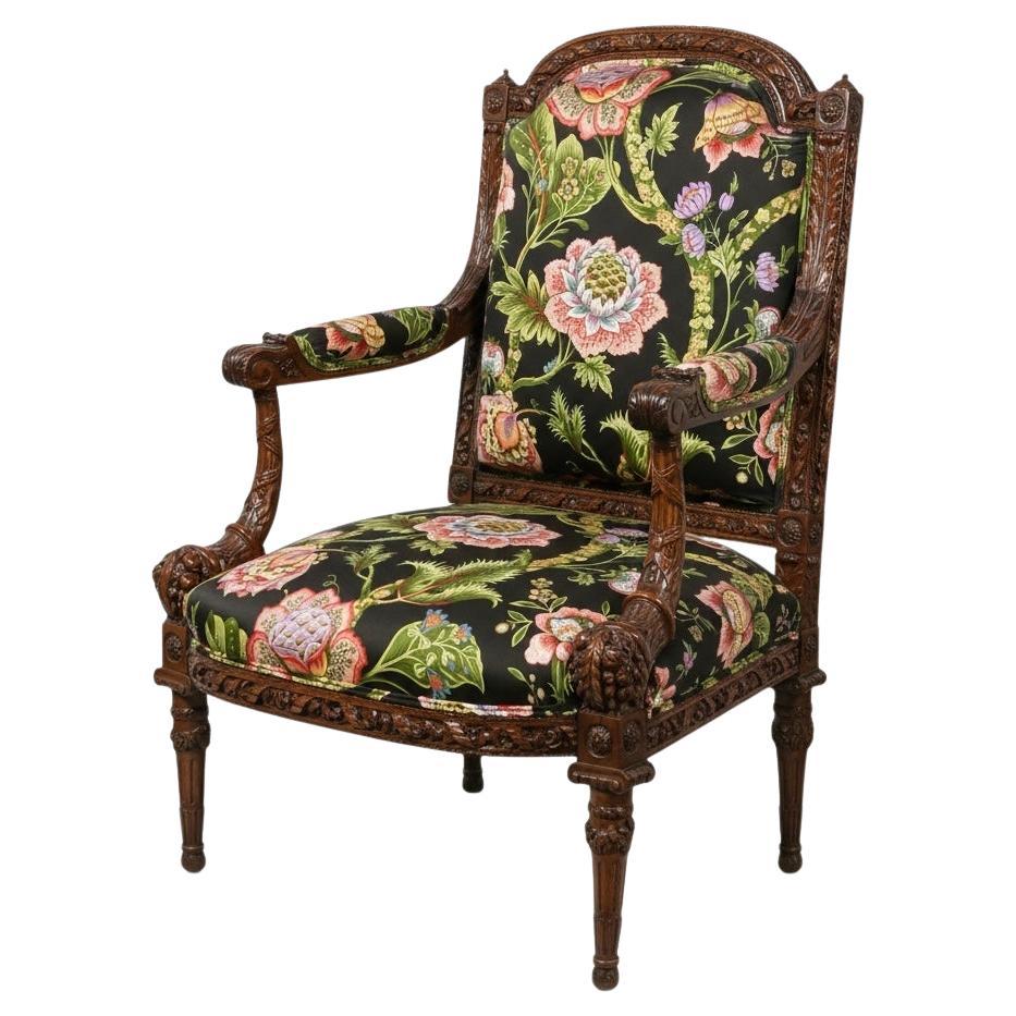 20. Jahrhundert. Französisch Louis XVI Stil geschnitzt Obstholz Bergere Sessel