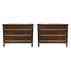 20th-C. French Louis XVI Style Cherry with Gilt Accents Chests / Commodes, Pair