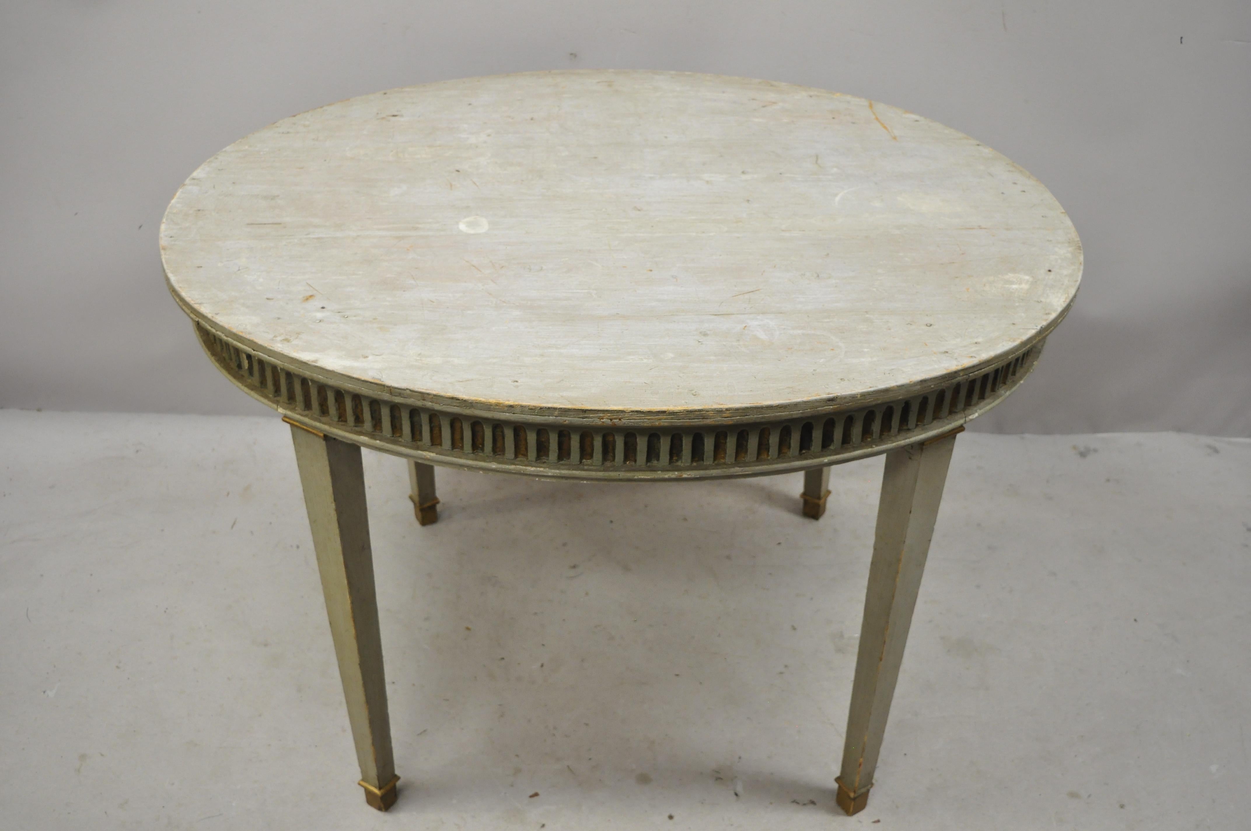French Louis XVI Style Distressed Green Painted Small Oval Dining Table 6