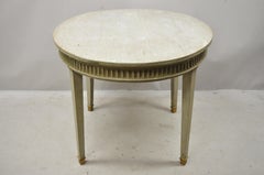 French Louis XVI Style Distressed Green Painted Small Oval Dining Table