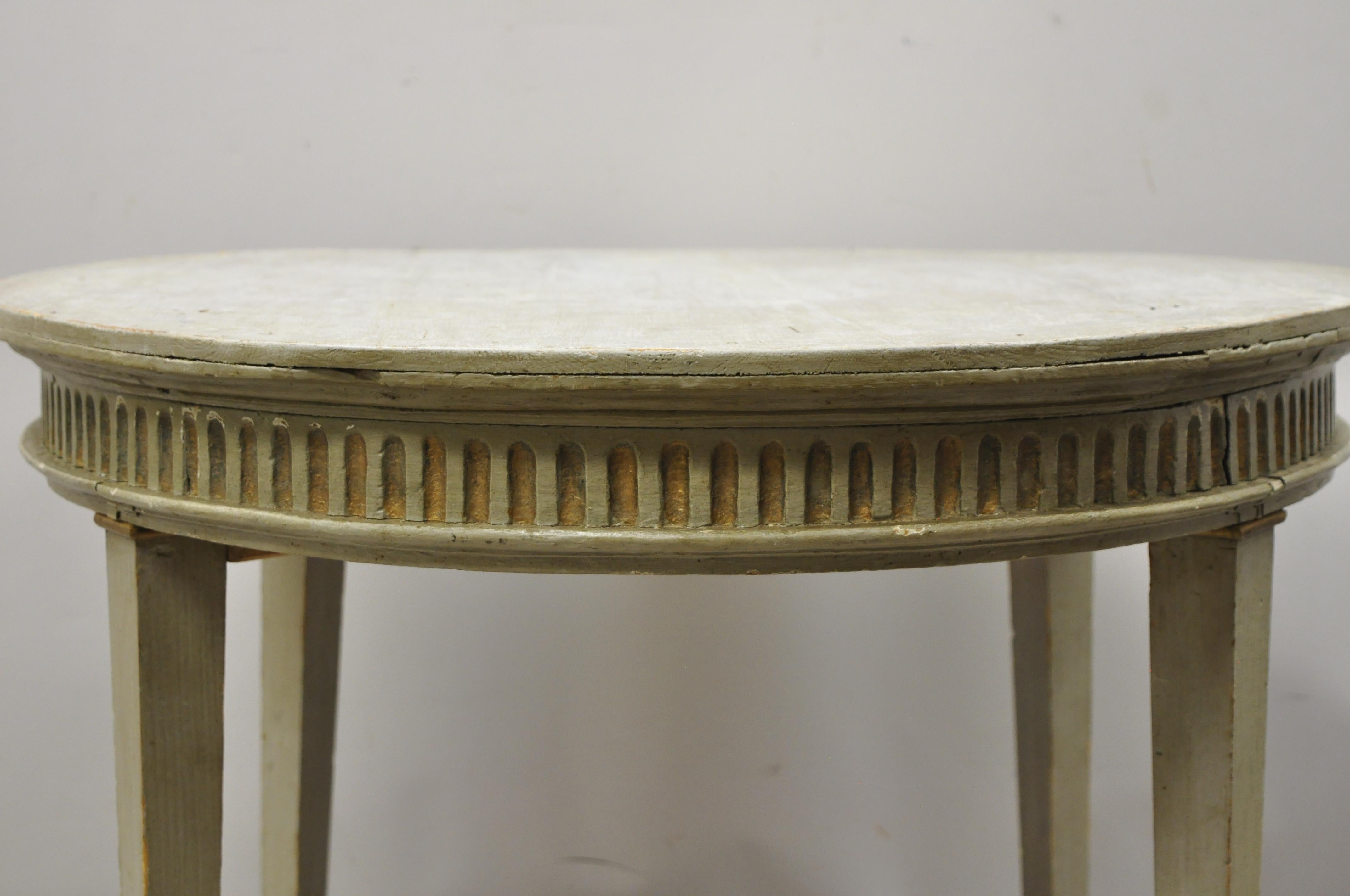 Wood French Louis XVI Style Distressed Green Painted Small Oval Dining Table