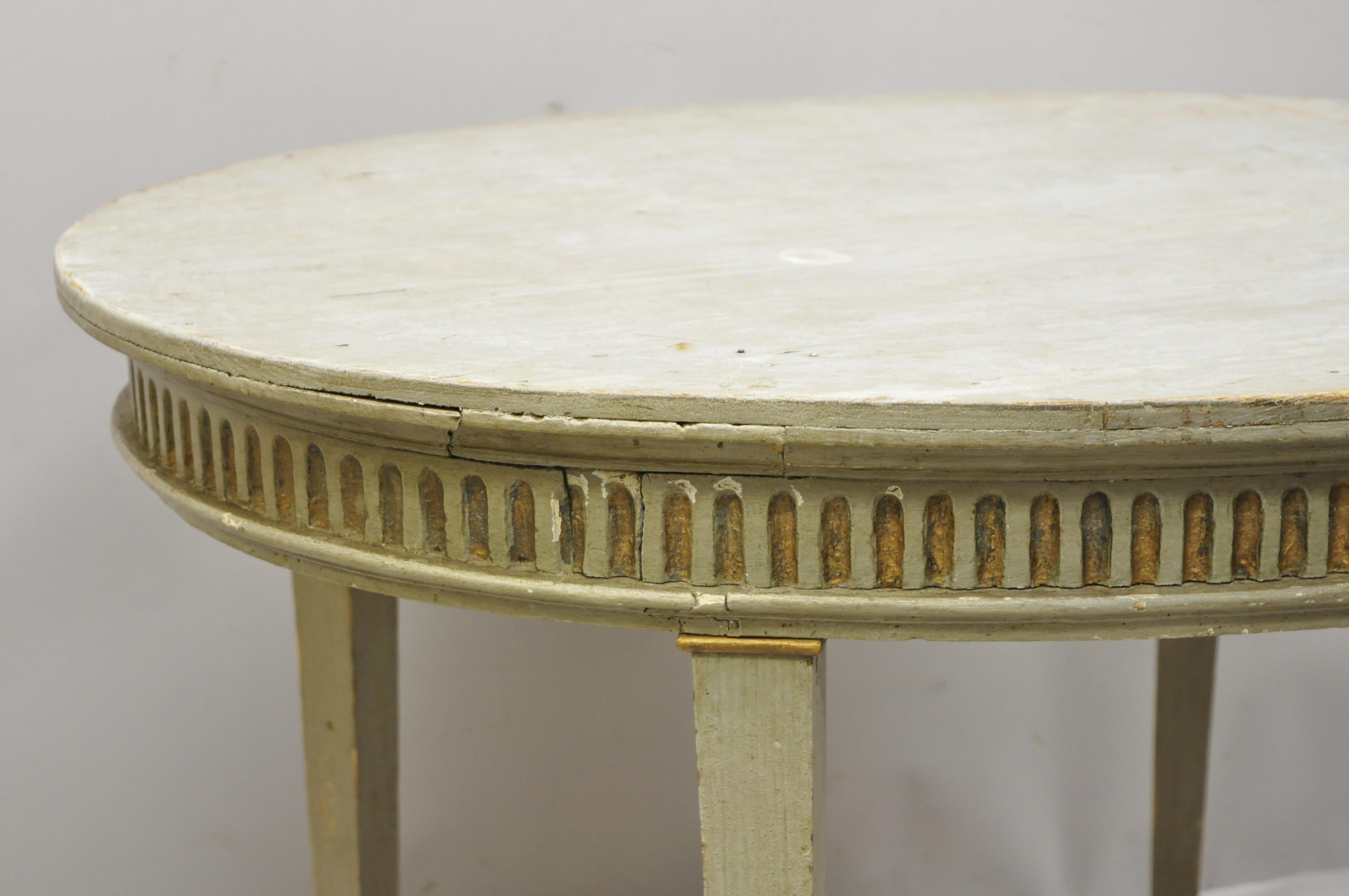 French Louis XVI Style Distressed Green Painted Small Oval Dining Table 1