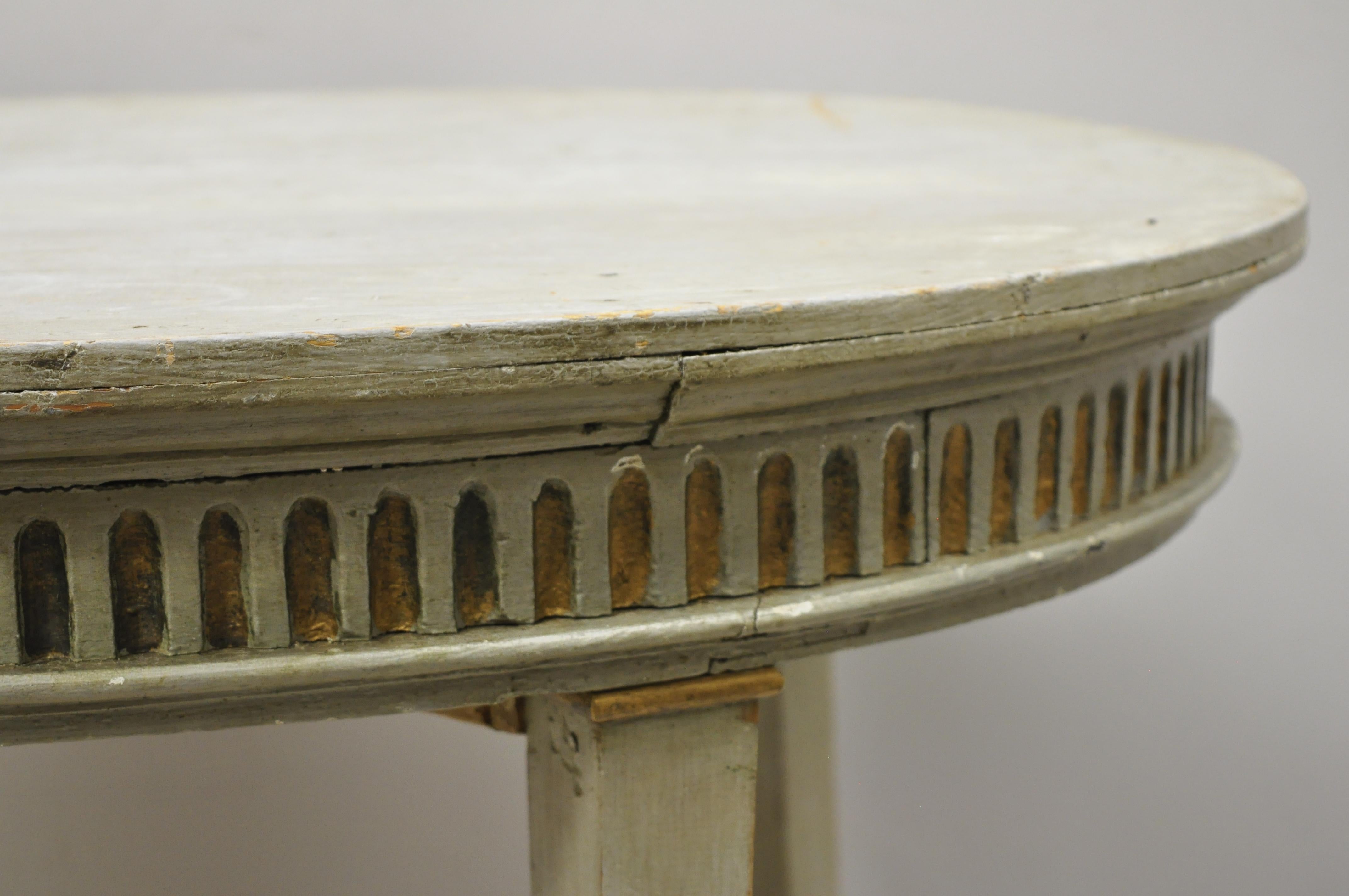 French Louis XVI Style Distressed Green Painted Small Oval Dining Table 2
