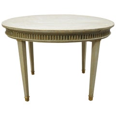 Antique French Louis XVI Style Distressed Green Painted Small Oval Dining Table