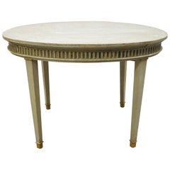 French Louis XVI Style Distressed Green Painted Small Oval Dining Table