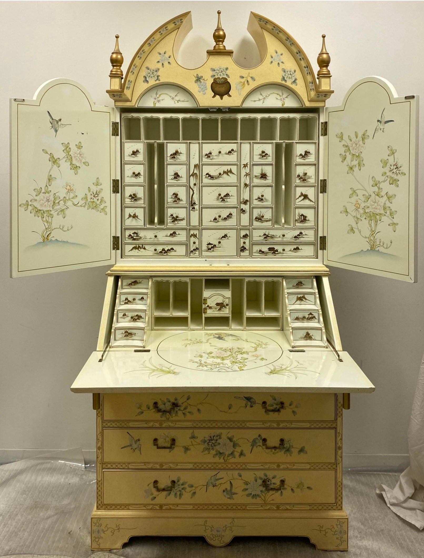 20th C. French Style Painted Chinoiserie Secretary at 1stDibs