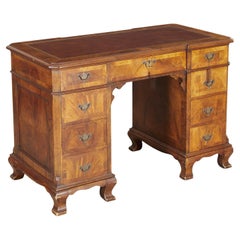 20th Century George III Style Figured Mahogany Desk with Embossed Leather Top