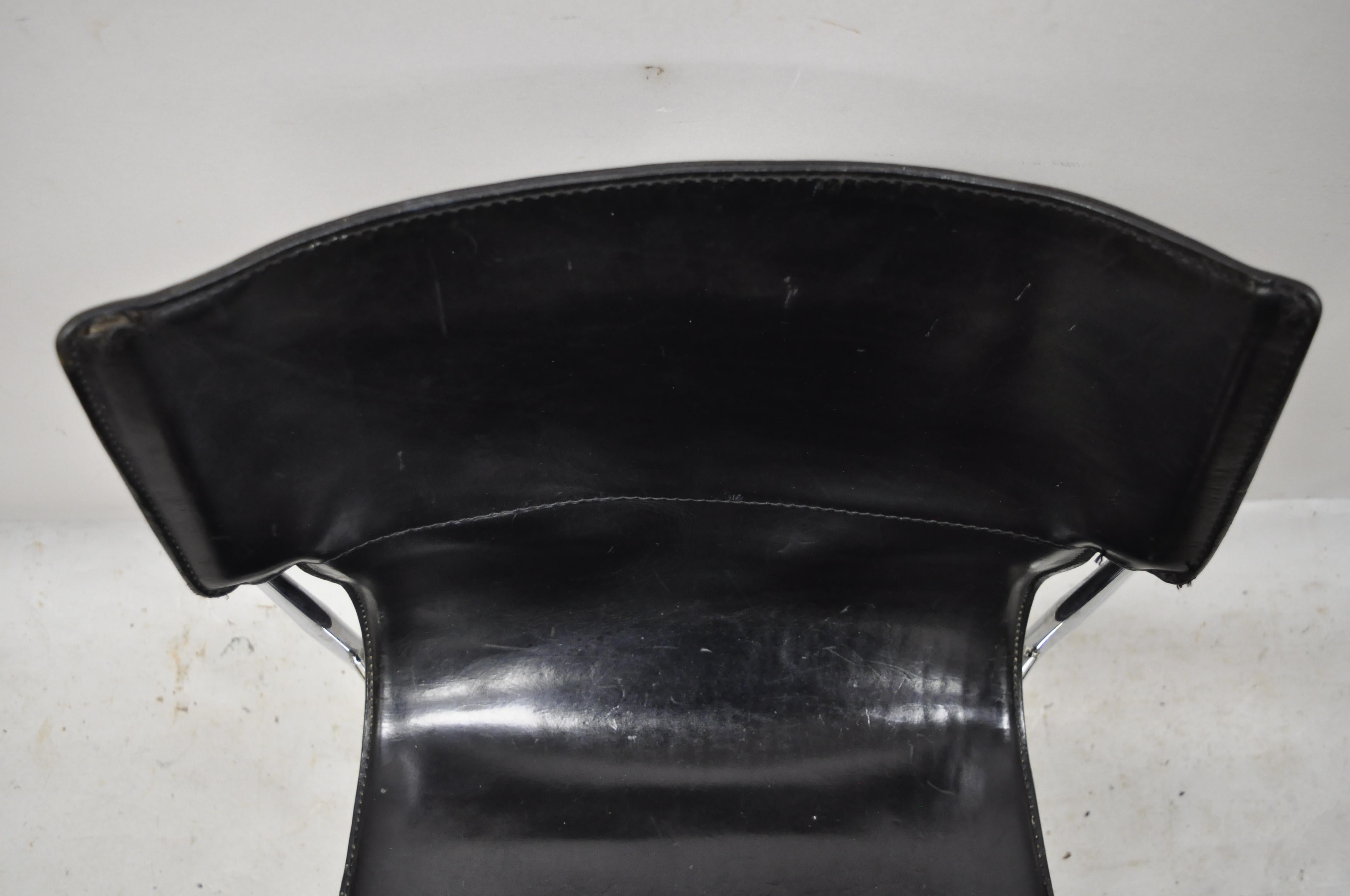 Italian 20th Century Giancarlo Vegni for Fasem Black Saddle Leather Chrome Side Chair