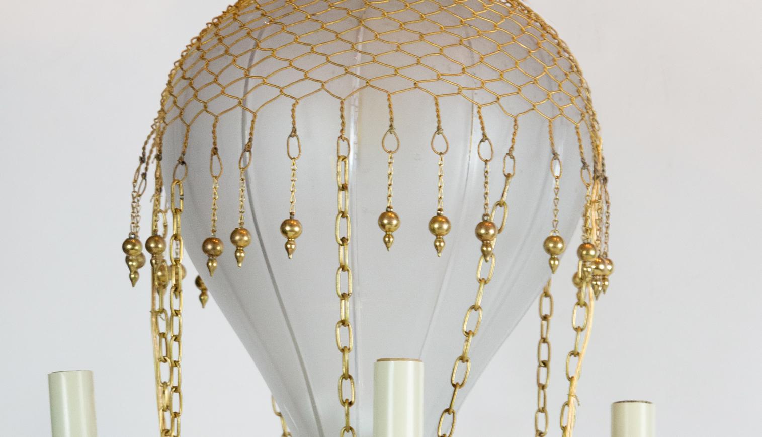 Gilt Five-Light Ormolu and Glass Montgolfier Hot Air Balloon Chandelier In Excellent Condition In New York, NY