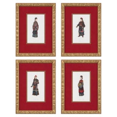 20th-C. Gilt Framed & Matted Chinoiserie Qing Dynasty Costume Prints Set Of 4