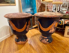 20th C Grand Tour Mediterranean Coastal Monumental Terracotta Garden Urns, Pair