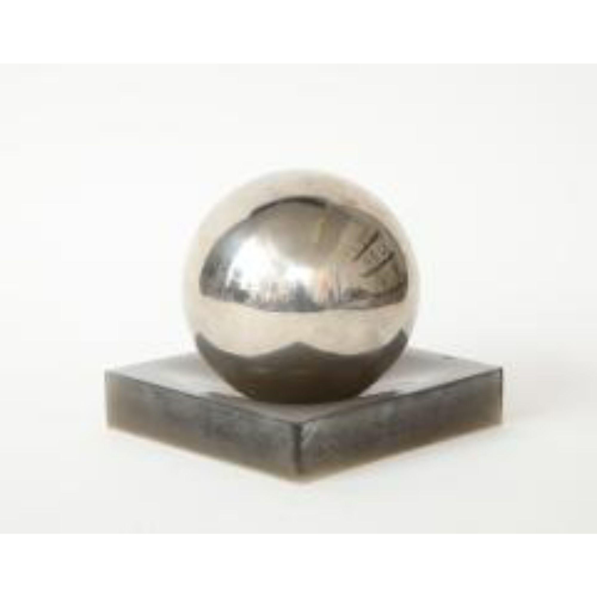 Modern 20th C. Grey and Chrome Small Sculpture, Silver Ball on Lucite Base For Sale