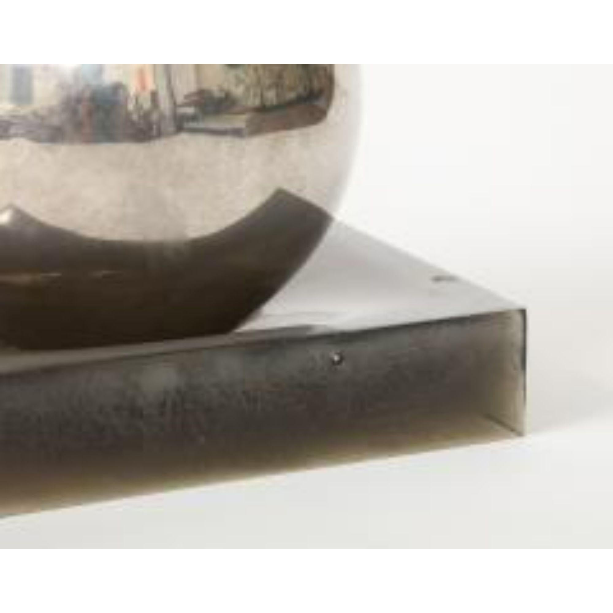 20th Century 20th C. Grey and Chrome Small Sculpture, Silver Ball on Lucite Base For Sale