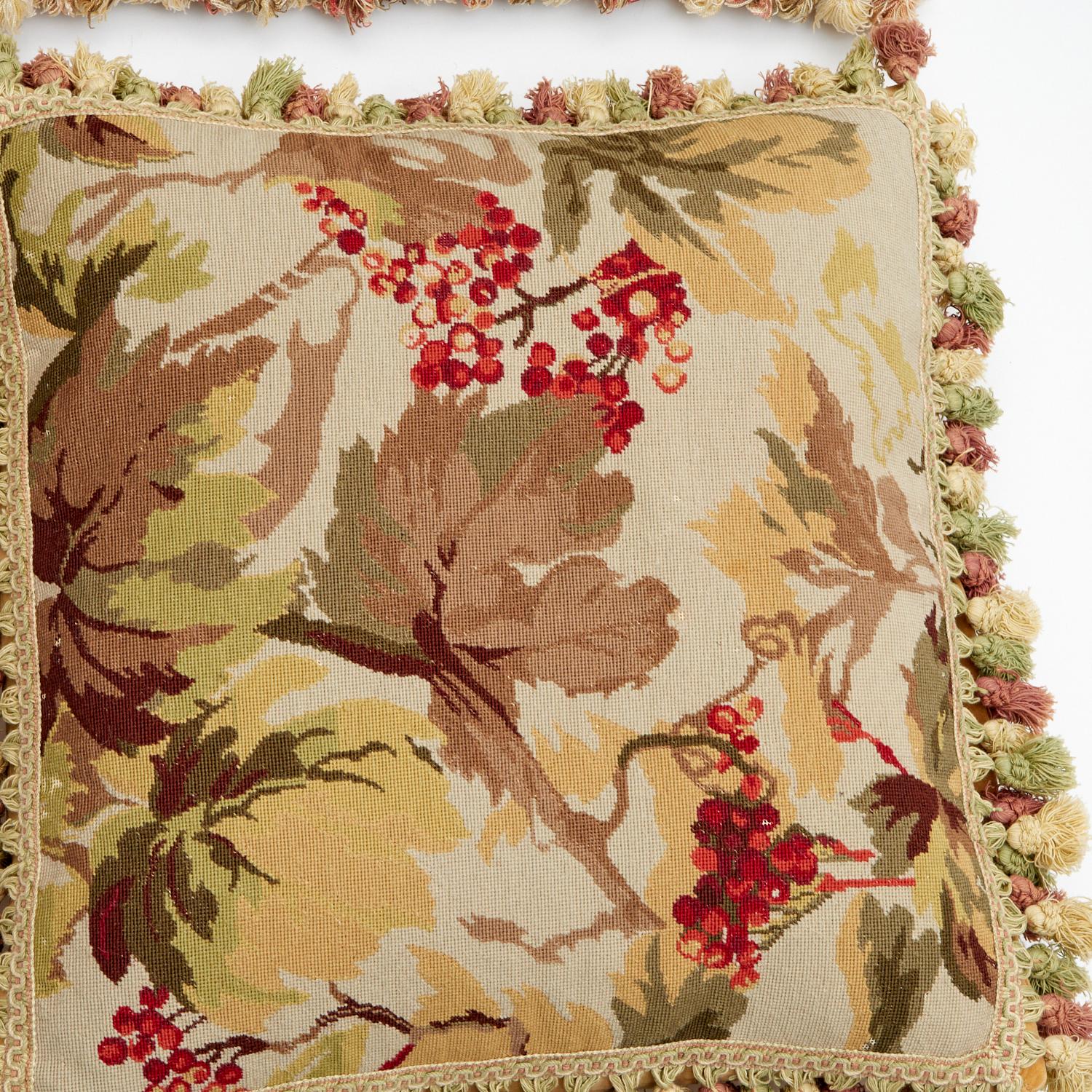 Louis XV 20th C. Group of Three French Tapestry Pillows with Botanical and Bird Motifs For Sale