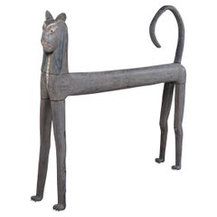 20th C. Hand Carved Egyptian Revival Folk Art Bali Cat Sculpture Statue
