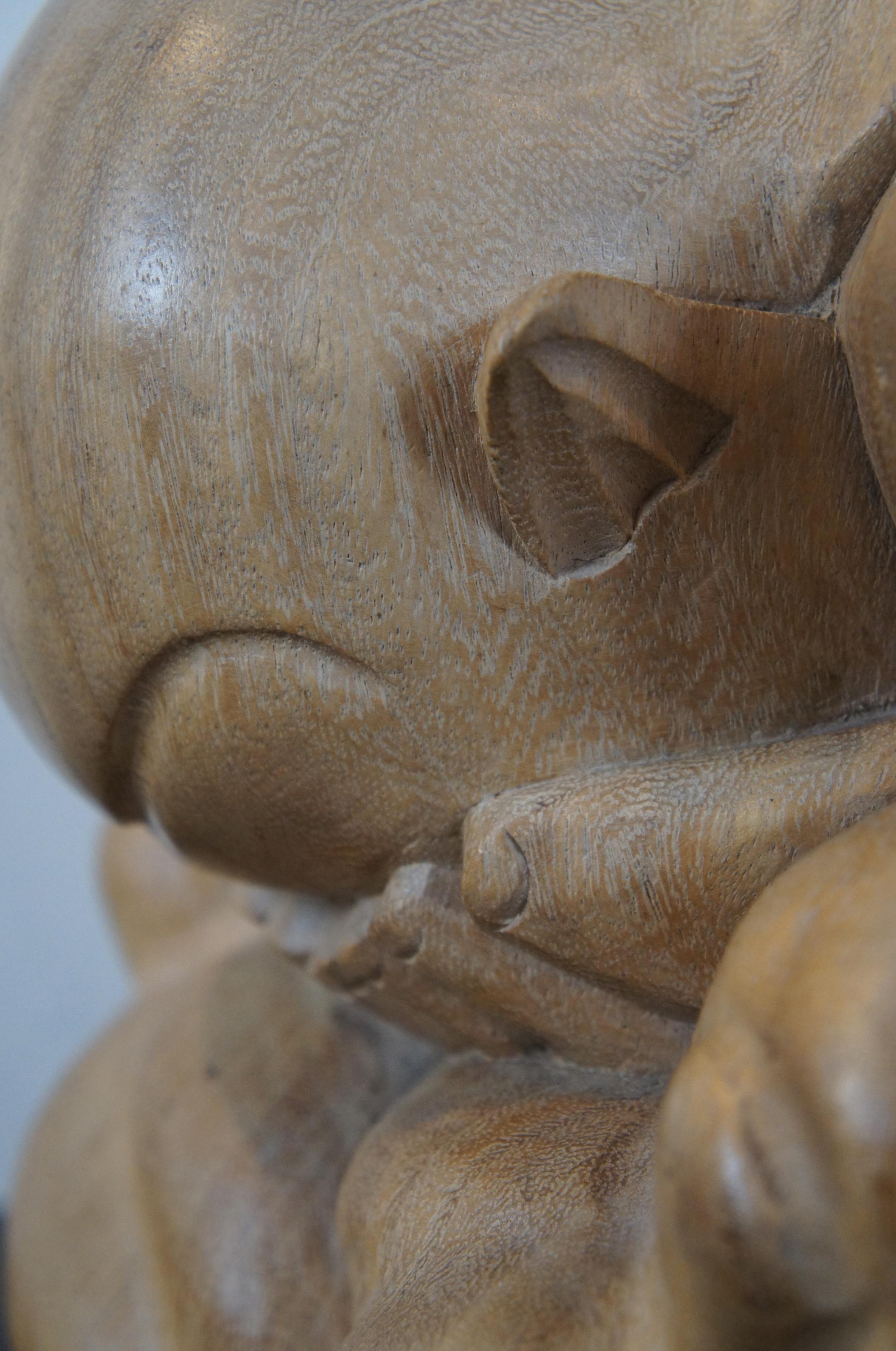20th C Hand Carved Teak Weeping Buddha Figure Sculpture Crying Monk Yogi 3