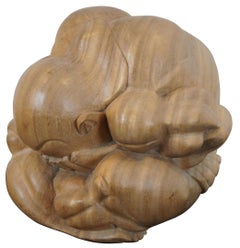 20th C Hand Carved Teak Weeping Buddha Figure Sculpture Crying Monk Yogi