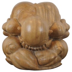 20th C Hand Carved Teak Weeping Buddha Figure Sculpture Crying Monk Yogi
