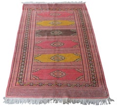 20th C Hand Knotted Pakistani Pink Wool Prayer Area Rug Runner Medallion Saph