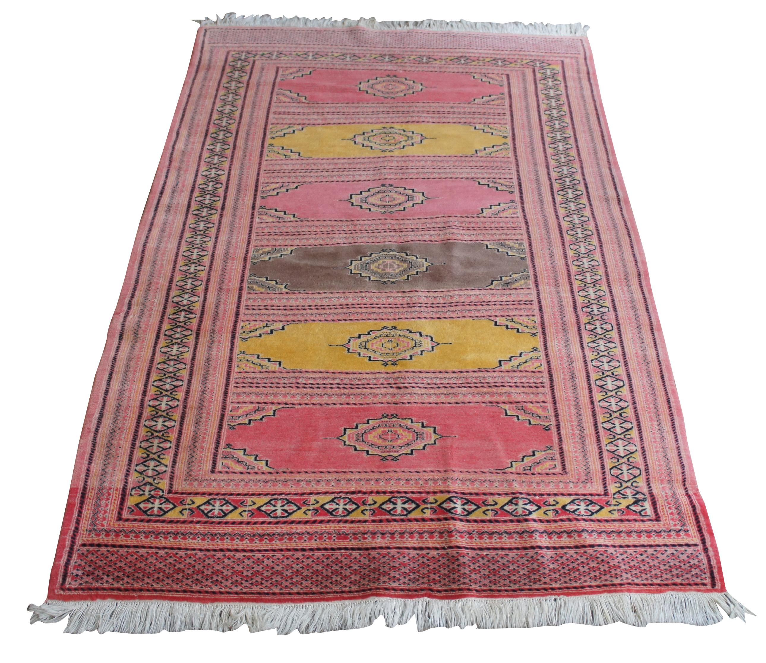 Islamic 20th C Hand Knotted Pakistani Pink Wool Prayer Area Rug Runner Medallion Saph For Sale