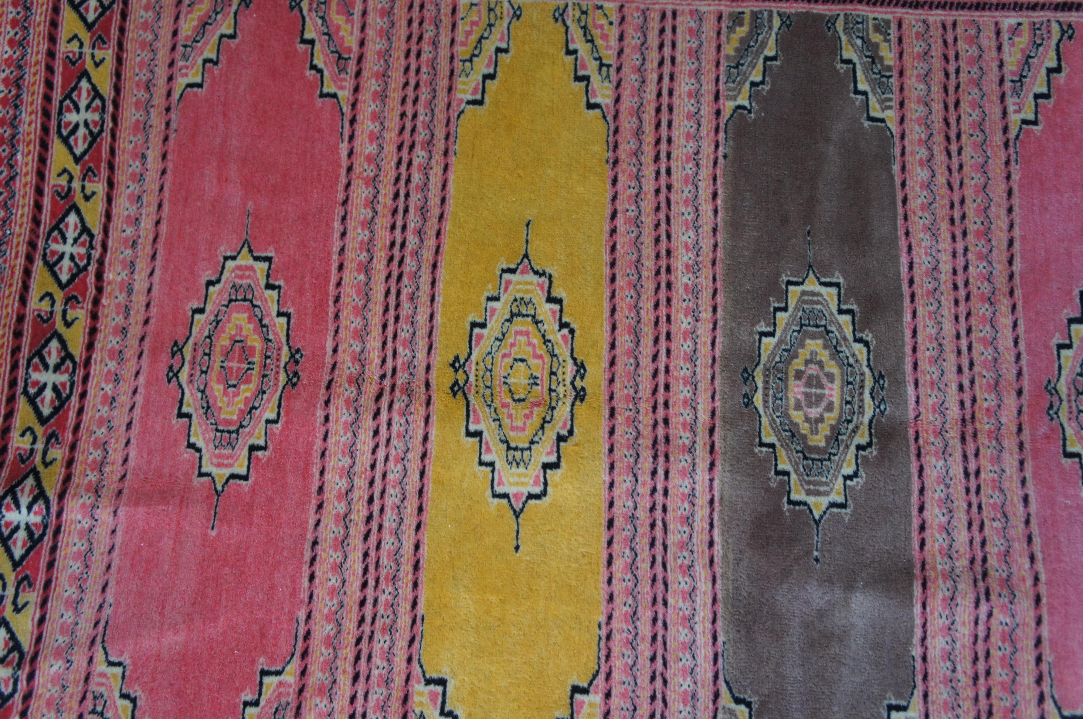 20th C Hand Knotted Pakistani Pink Wool Prayer Area Rug Runner Medallion Saph 3