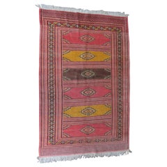 Tapis de cheminée en laine rose pakistanaise nouée à la main du 20ème siècle, médaillon Saph
