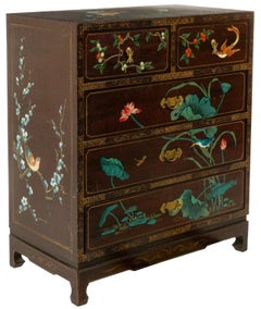 20° C. Cassapanca dipinta a mano con uccelli, frutta e fiori di loto Hand Made In Macau