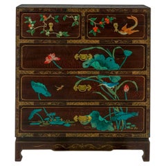 20th-C. Hand Painted Chinoiserie Chest W/ Birds / Fruit / Lotus Made In Macau