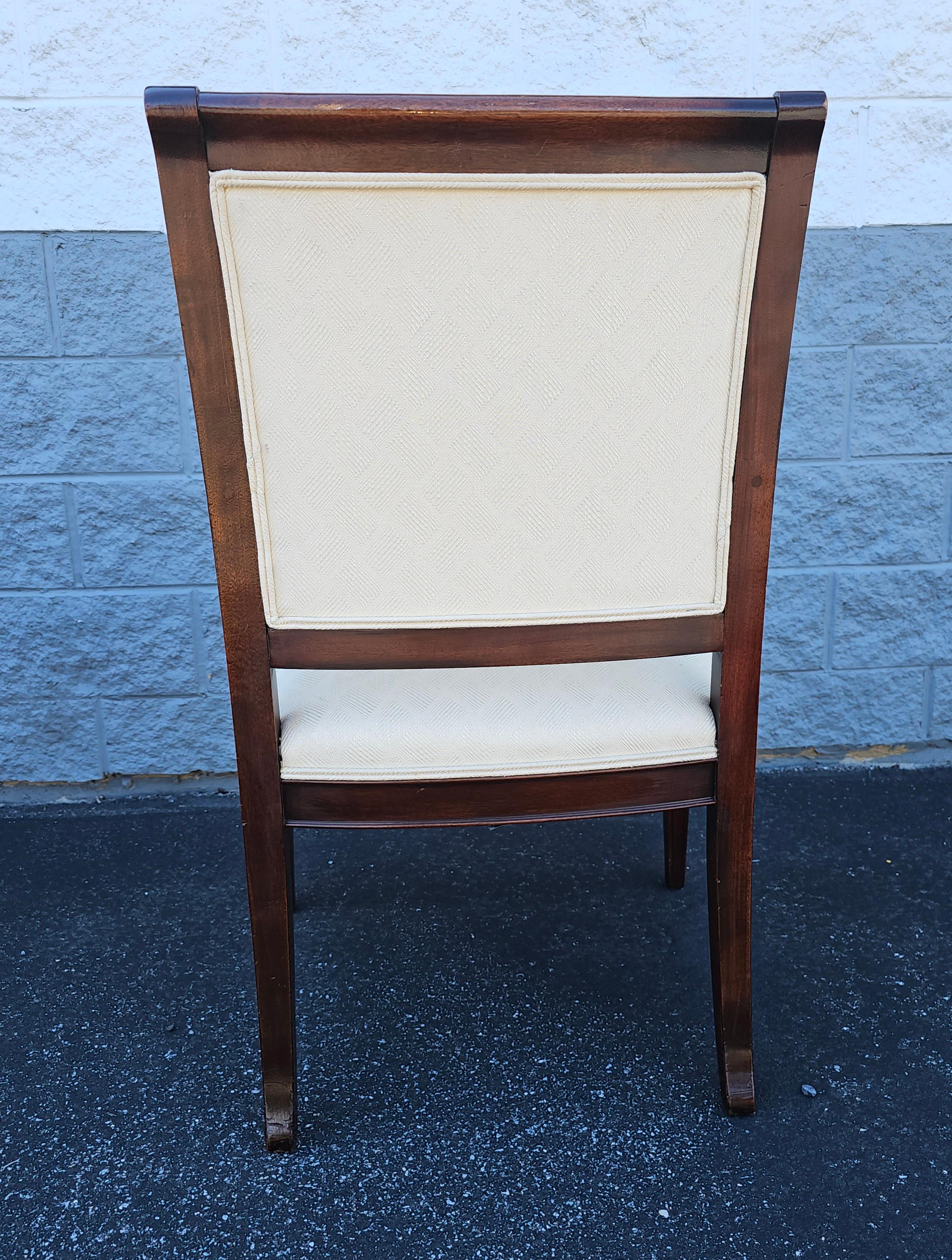 20th C. Hickory Chair Federal Style Mahogany Inlaid and Upholstered Arm Chair For Sale 2