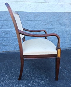20th C. Hickory Chair Federal Style Mahogany Inlaid and Upholstered Arm Chair