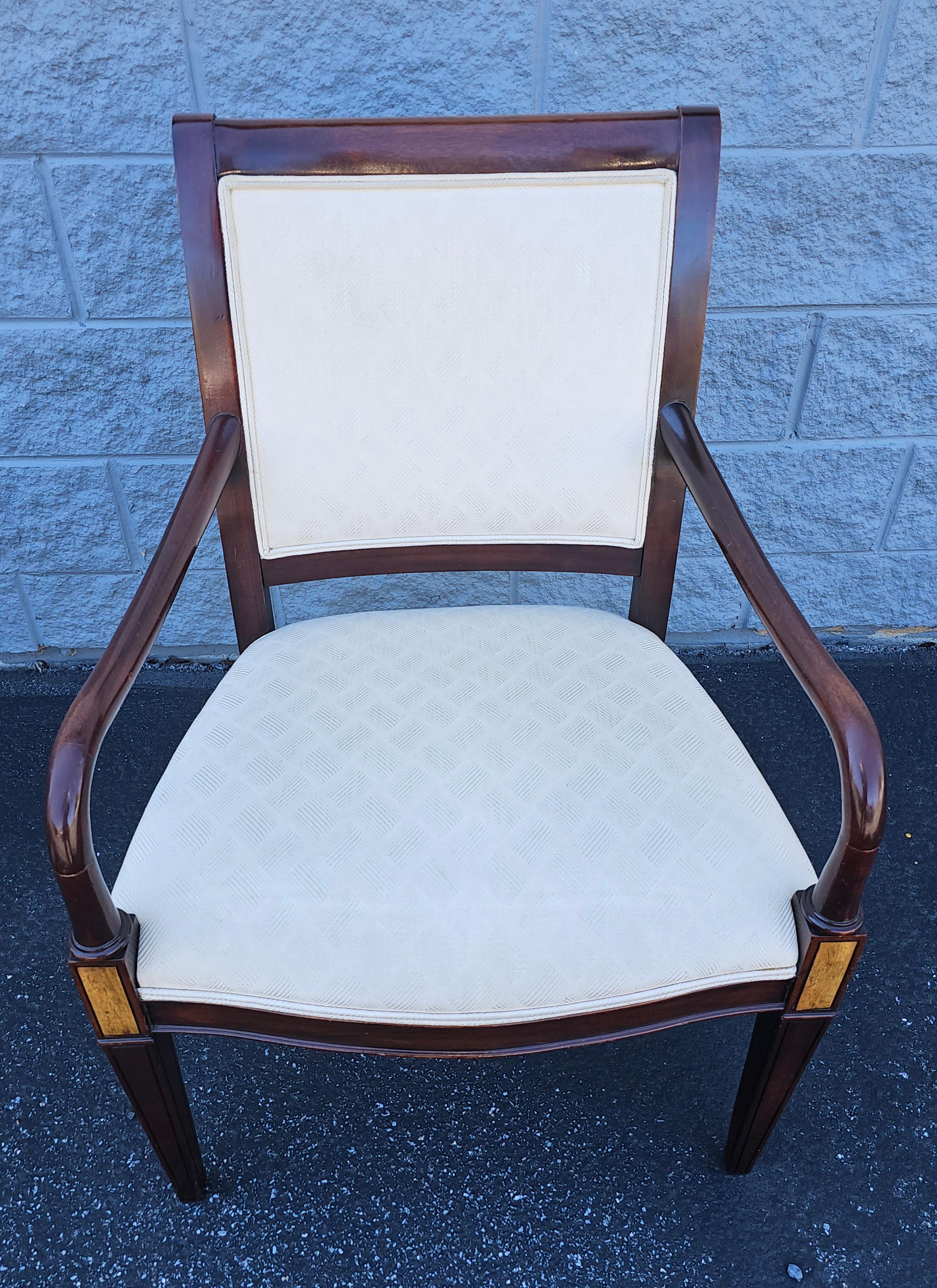 Sheraton 20th C. Hickory Chair Federal Style Mahogany Inlaid and Upholstered Arm Chair For Sale